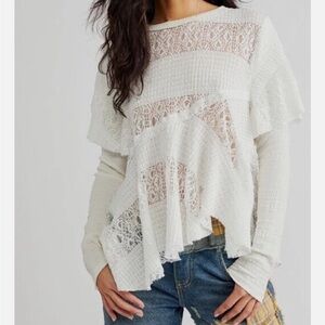 Free People Ivory Lace Knit Top